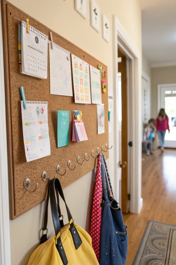 corkboard with hooks entryway